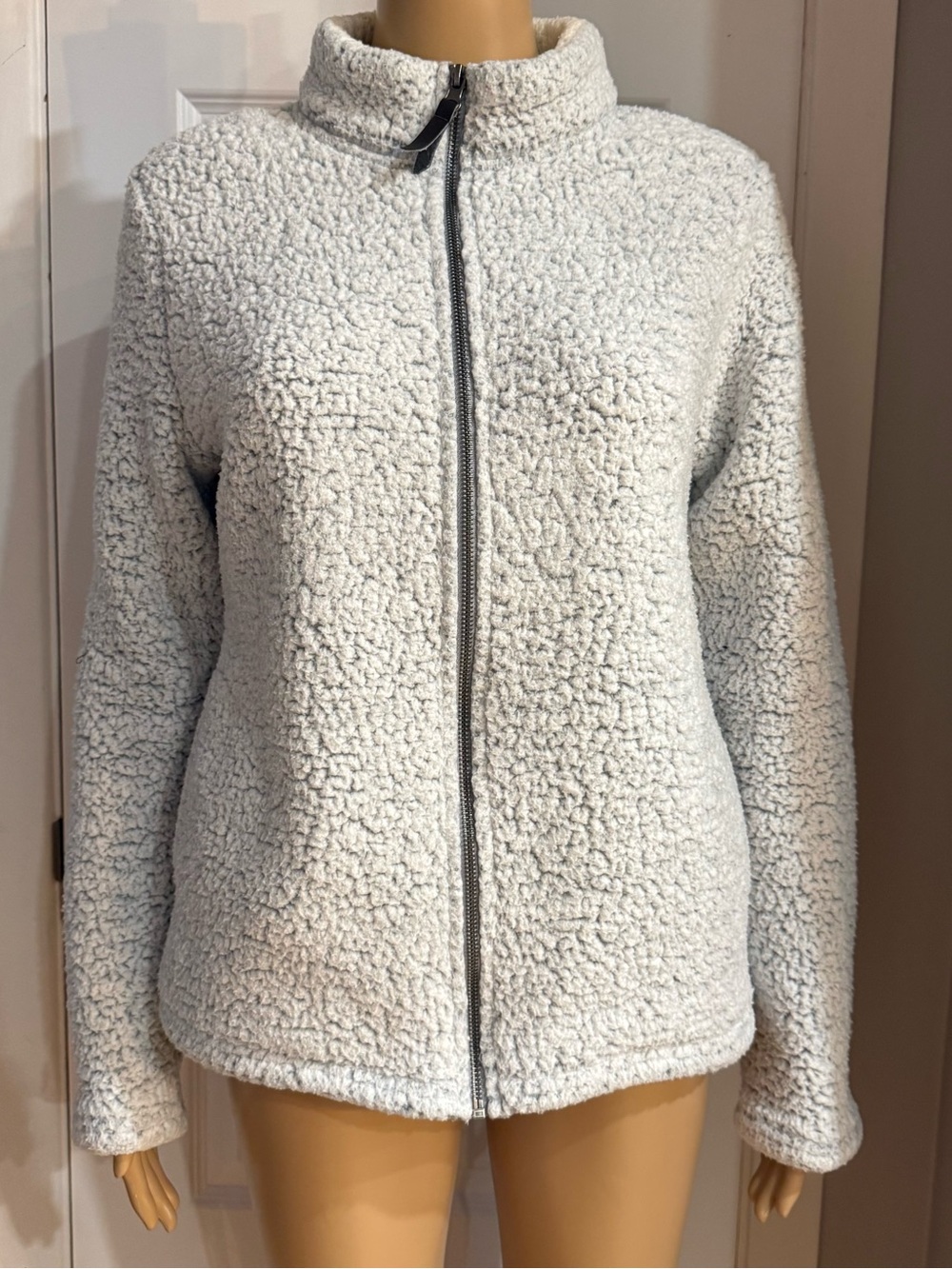 George Women’s Sherpa Fleece Full Zip Jacket Grey Size S/P Cozy Teddy
